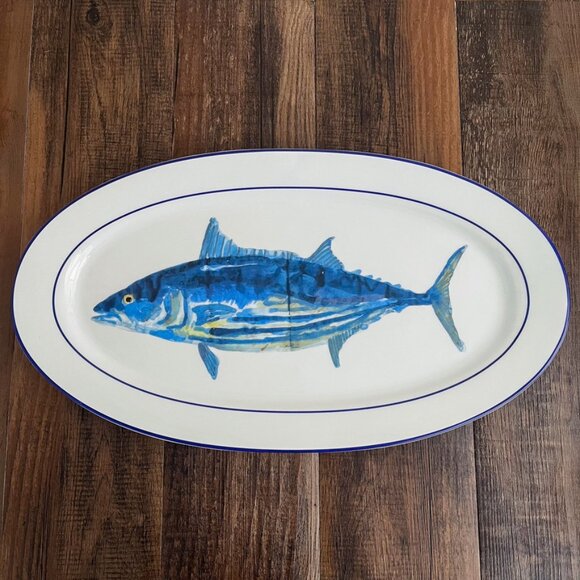 Williams-Sonoma La Mer Fish Porcelain Platter Large Blue Fish Marc Lacaze 2008 - Picture 16 of 16